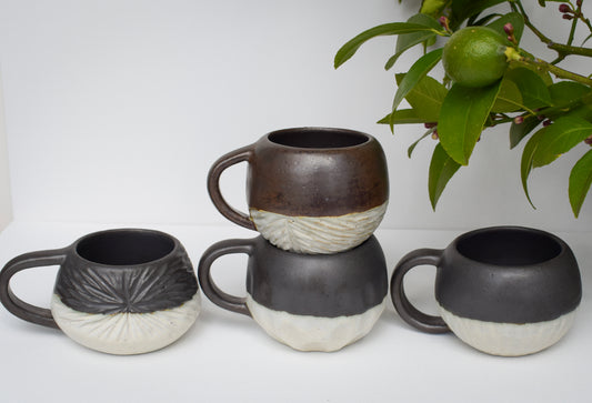 Charcoal Black and White Mugs Set of 4