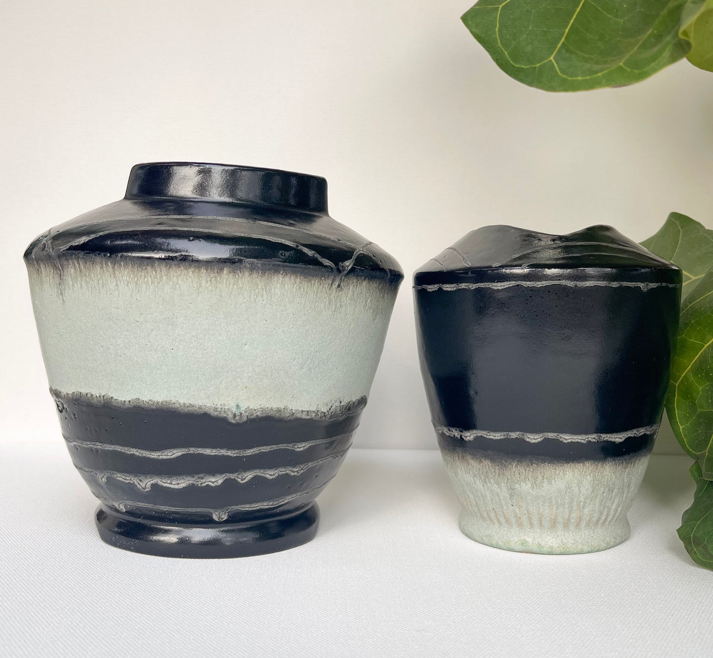 Small Black and Sea Foam Glaze Vase