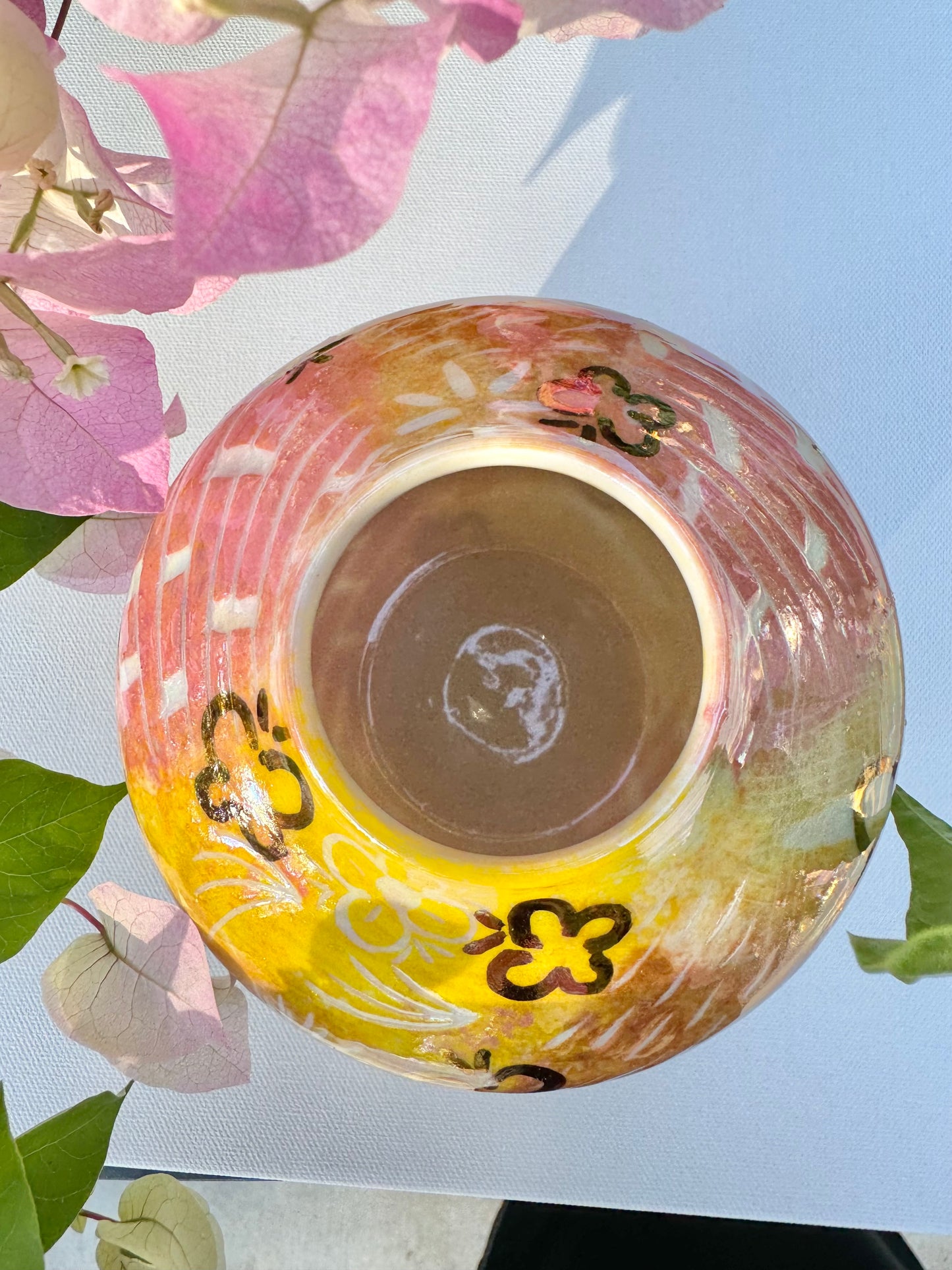 Yellow and Pink Carved Butterfly Porcelain Vase